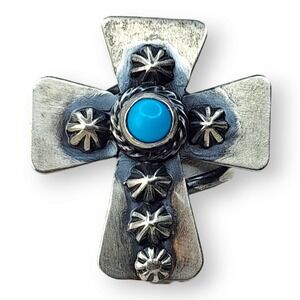 Running Bear Sterling Silver 925 Sleeping Beauty Turquoise Cross Ring Size 9